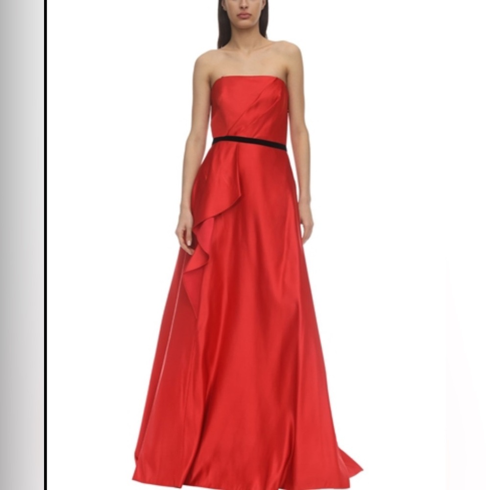 Marchesa Notte Vibrant Red Gown draped belted evening Maxi Dress Sz 12 New